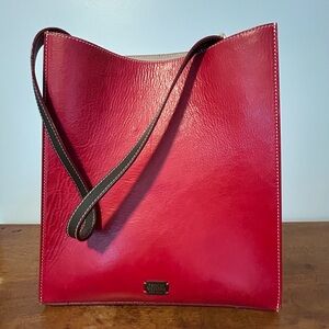 FRANCES VALENTINE NY Leather Shoulder Bag Tote Purse Ruby Red •LG•EUC